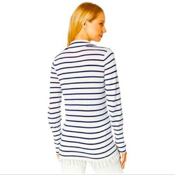 Lilly Pulitzer White/Navy Striped Crestwood V-Neck Pullover Sweater w/Coolmax XS - Picture 4 of 16